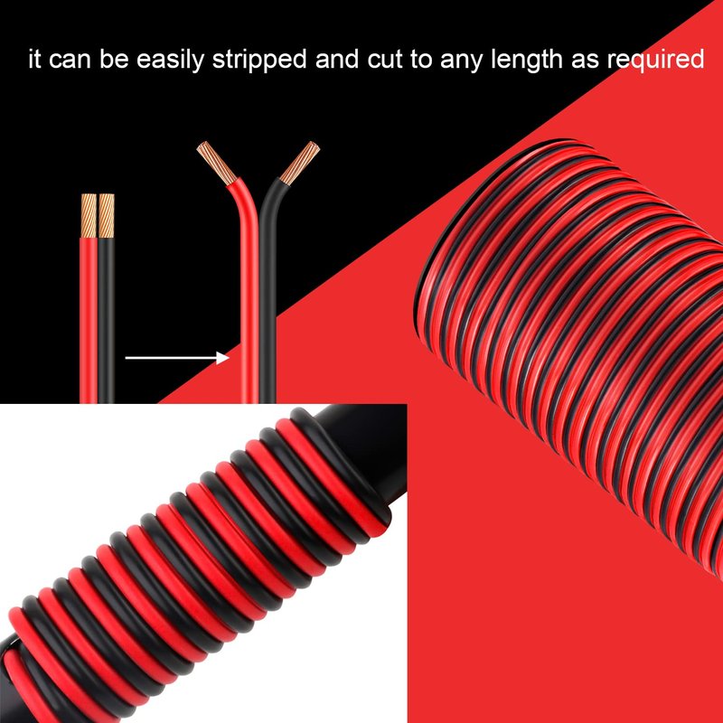 VIABRICO 12Gauge 100FT Electrical Wire Cable 2 Conductors Red Black Cable Hookup LED Lighting Strips Flexible Extension Cord 12AWG Copper Clad Aluminum 12V/24V DC 30.5M