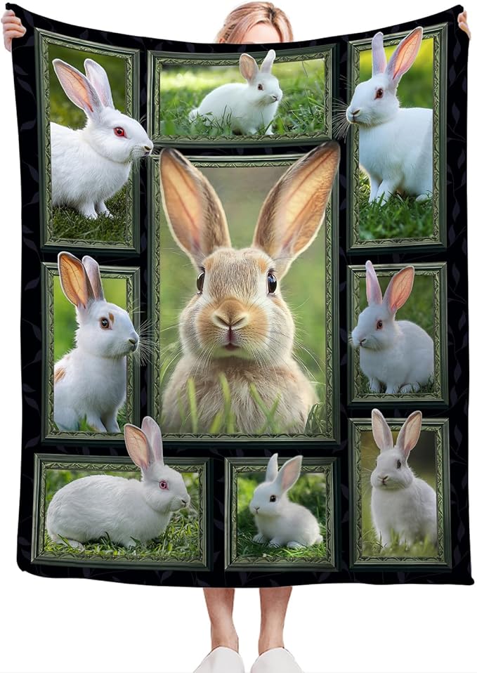 Cute Rabbit Blanket, Bunny Throw Blankets, Pet Animal Fuzzy Plush Rabbit Blanket Ultra Soft Gift for Women Kids Teens Men Girls Boys Stuff Decor for Easter Bedding Sofas Couch 80"X60"