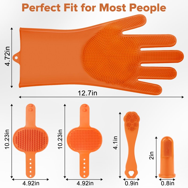 Augwind 6PCS Pet Grooming Kit for Dogs, Cats and Horses | Dog Washing Gloves | Cleanroom Gloves | Dog Bath Brush | Dog Bath Gloves | Dog Shampoo Brush | Dog Bath Supplies (Orange)