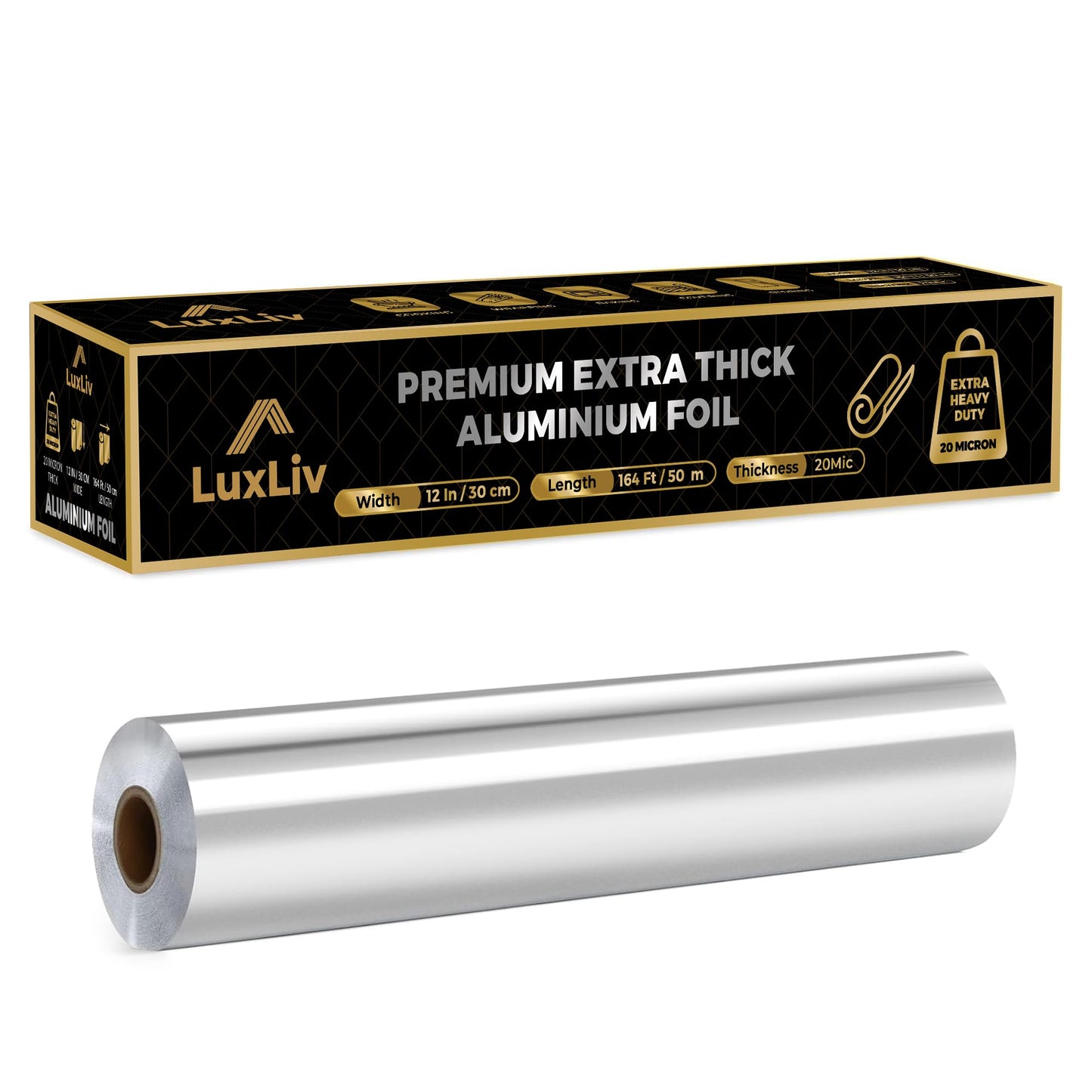 LuxLiv ® 50m Premium Heavy Duty 20 Micron Thick Kitchen Foil Catering Aluminium Tin Foil Roll - 30cm Wide