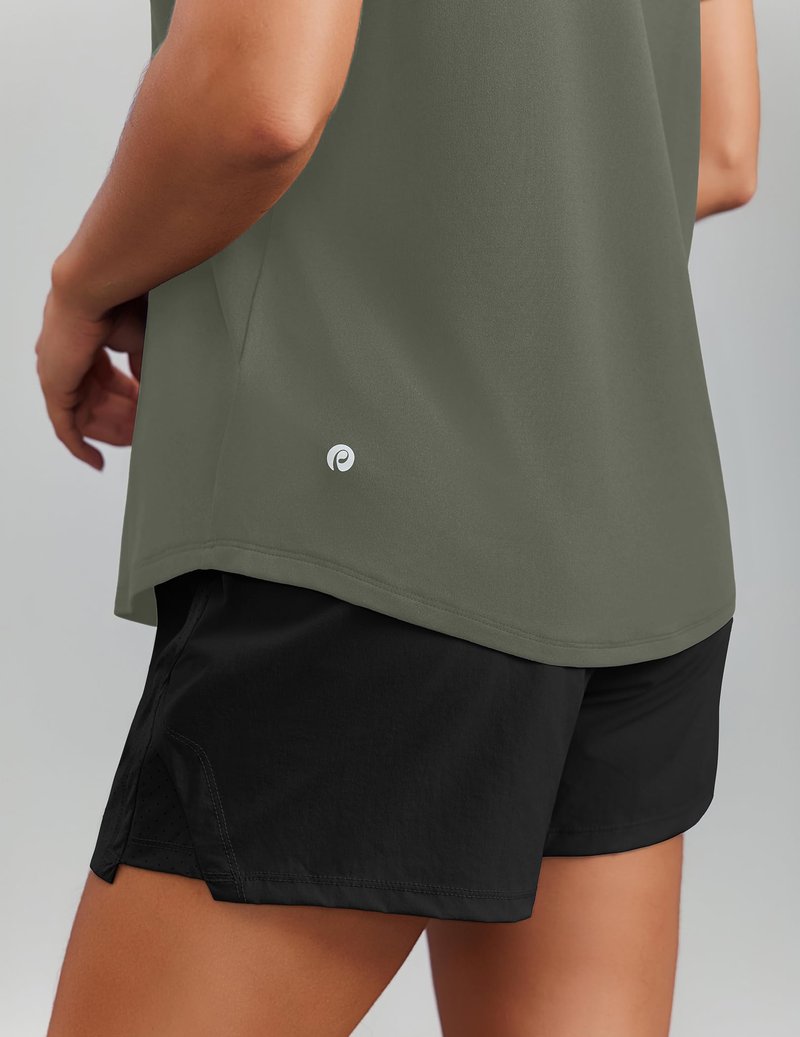 PINSPARK Breathable T-Shirts for Women Short Sleeve V Neck Moisture Wicking Workout Tops Quick Dry Lightweight Athletic Gym Shirts,Olive Green XX-Large