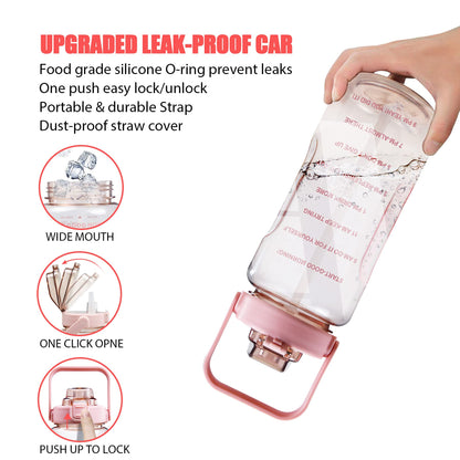 Chokoter Half Gallon Water Bottle with Sleeve, 64OZ Motivational Water Bottle with Straw & Time Marker, BPA Free Leakproof Gym for Sport Workout