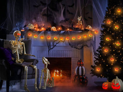 Runleo Halloween Decorations Pumpkin String Lights - 20 LED 10 FT 3D Cute Waterproof Orange Jack-O-Lantern Battery Operated Lights, 2 Modes Steady/Flickering Light for Indoor Outdoor Party Decor