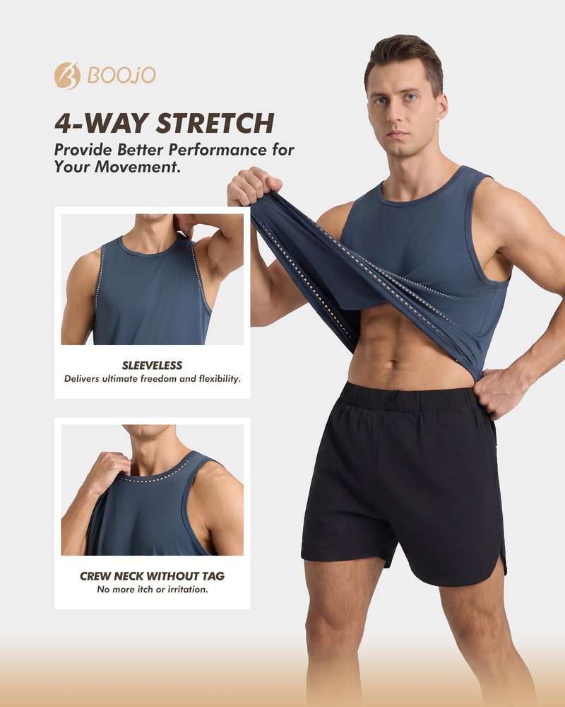 BOOJO Tank Tops Men - Summer Black Quick Dry Moisture Wicking Workout Muscle Sleeveless Shirts for Gym Running Beach