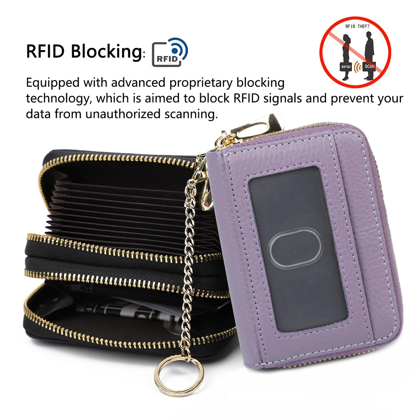 imeetu Rfid Credit Card Holder,Genuine Leather Businese Card Case,Rfid Blocking Wallet for Women & Men(Max - Light purple)