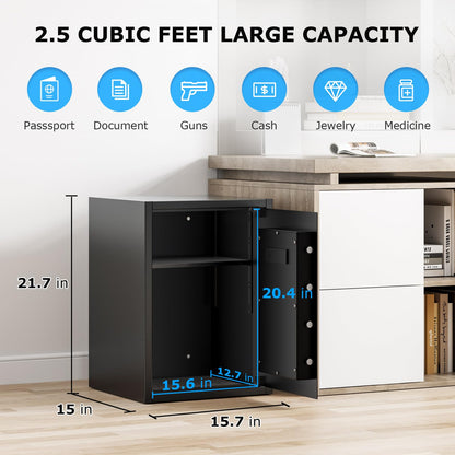 Bonsaii Large Safe Box with Fireproof Bag,2.5 Cubic Feet for home security with Electronic Keypad and Removable Shelf,Document Safe for Home,Money,Cash,Jewelry,15.7"Wx15"Dx21.7"H