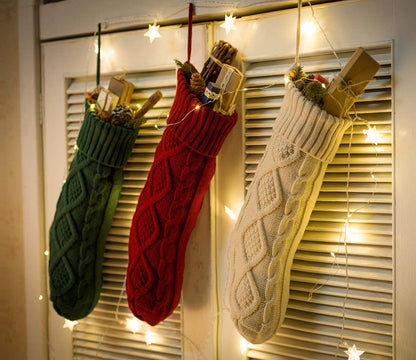 Fesciory Christmas Stockings, 6 Pack 18" Large Knit Stocking & Decor for Family Holiday Xmas Party Gift, Burgundy&Ivory&Green