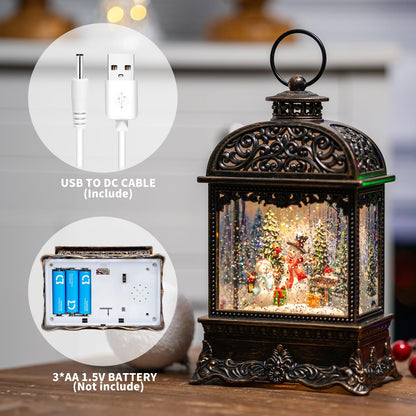 Christmas Snow Globes, Snowman Water Lantern, 8 Christmas Music, USB Powered & Battery, Holiday Decorations Gifts for Family Children or Friends