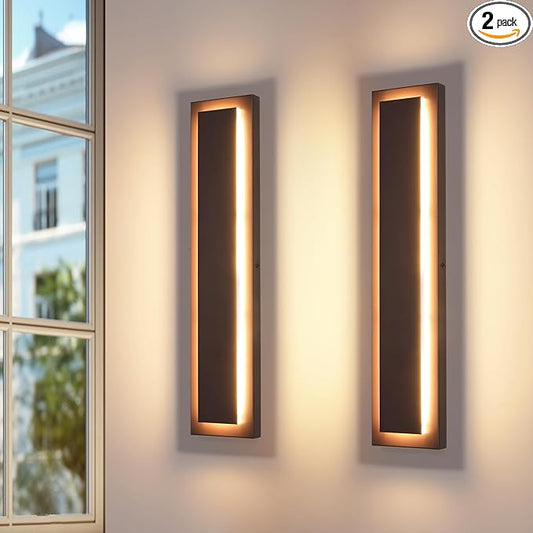 23.6 in Long Outdoor LED Wall Lights, Modern Exterior Garage Wall Light,24W Brown Outdoor Wall Sconce,Waterproof Outside Light Fixtures for House,Patio,Front Porch,2 Pack(3000K Warm White)
