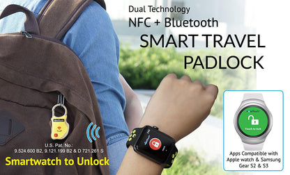 eGeeTouch Smart Travel Padlock with Patented Dual Access Technologies (NFC + BT), Vicinity Tracking, etc. (BLACK)