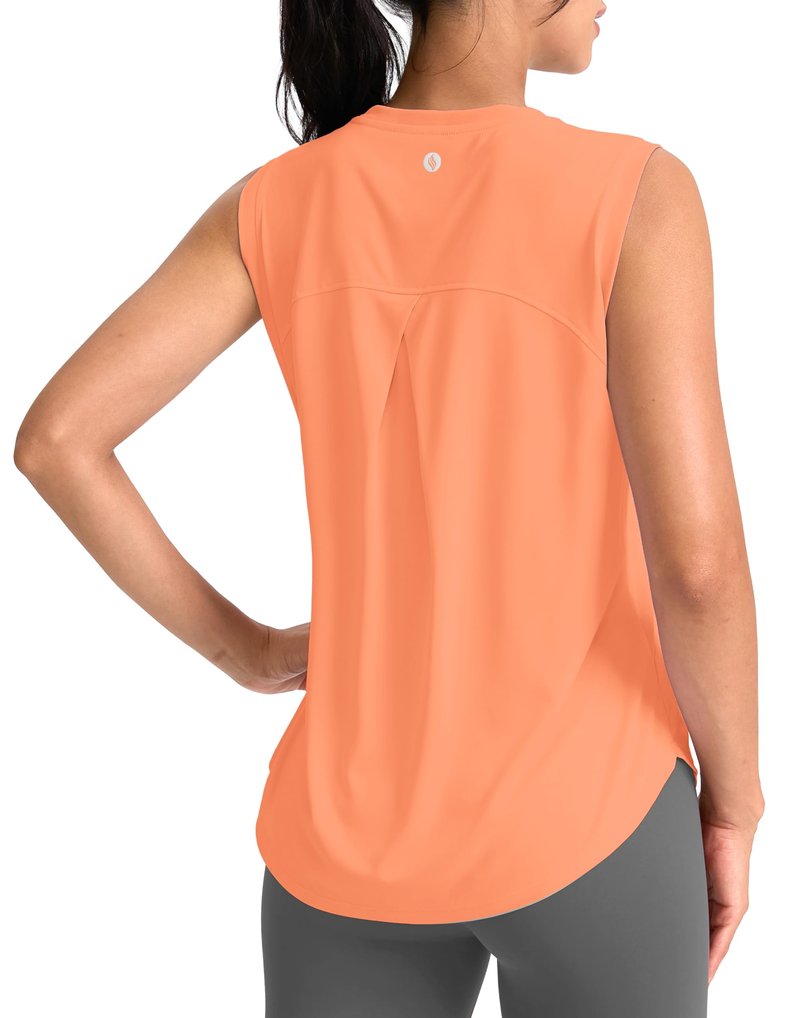 SANTINY Women's Sleeveless Workout Tops Breathable Lightweight Active Tennis Yoga Shirts Athletic Running Tank Tops for Women (Orange_S)