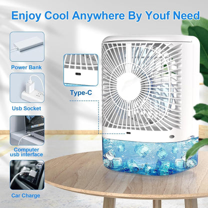 Portable Air Conditioners Ice Fan That Blow Cold Air USB Mini Air Conditioners 3 Wind Speed & 7 Colorful LED Light Cool Mist &Timer Evaporative Air Cooler Personal AC For/Bedroom/Desk/Room/Tabletop