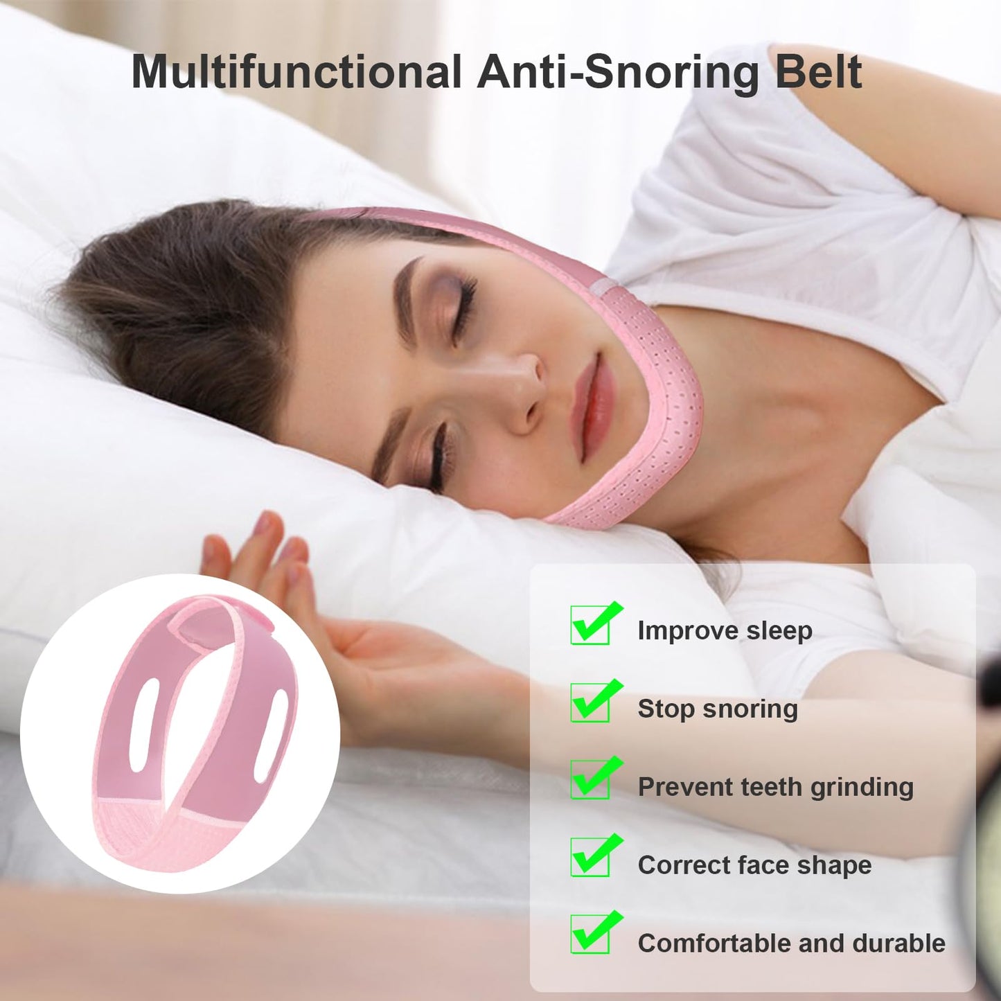Chin Strap for CPAP Users, Chin Strap for Snoring, Chin Srap for Sleeping, Anti Snoring Devices Adjustable, Anti Snoring Devices Breathable and Reusable, Chin Strap for Men and Women to Stop Snoring