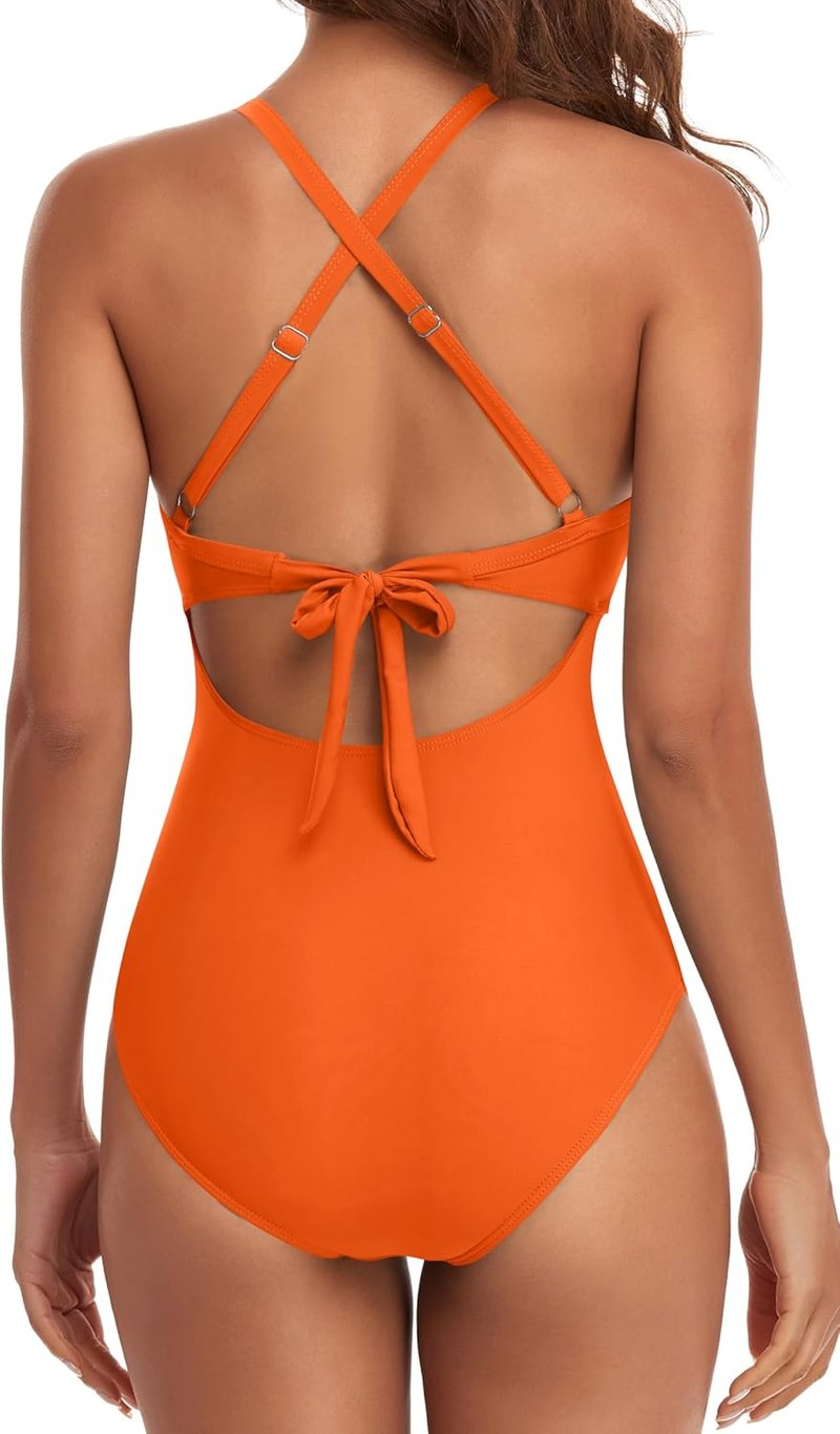 Women's One-Piece Swimsuit - Tummy Control Cutout High-Waisted Bathing Suit | Wrap Tie Back Design