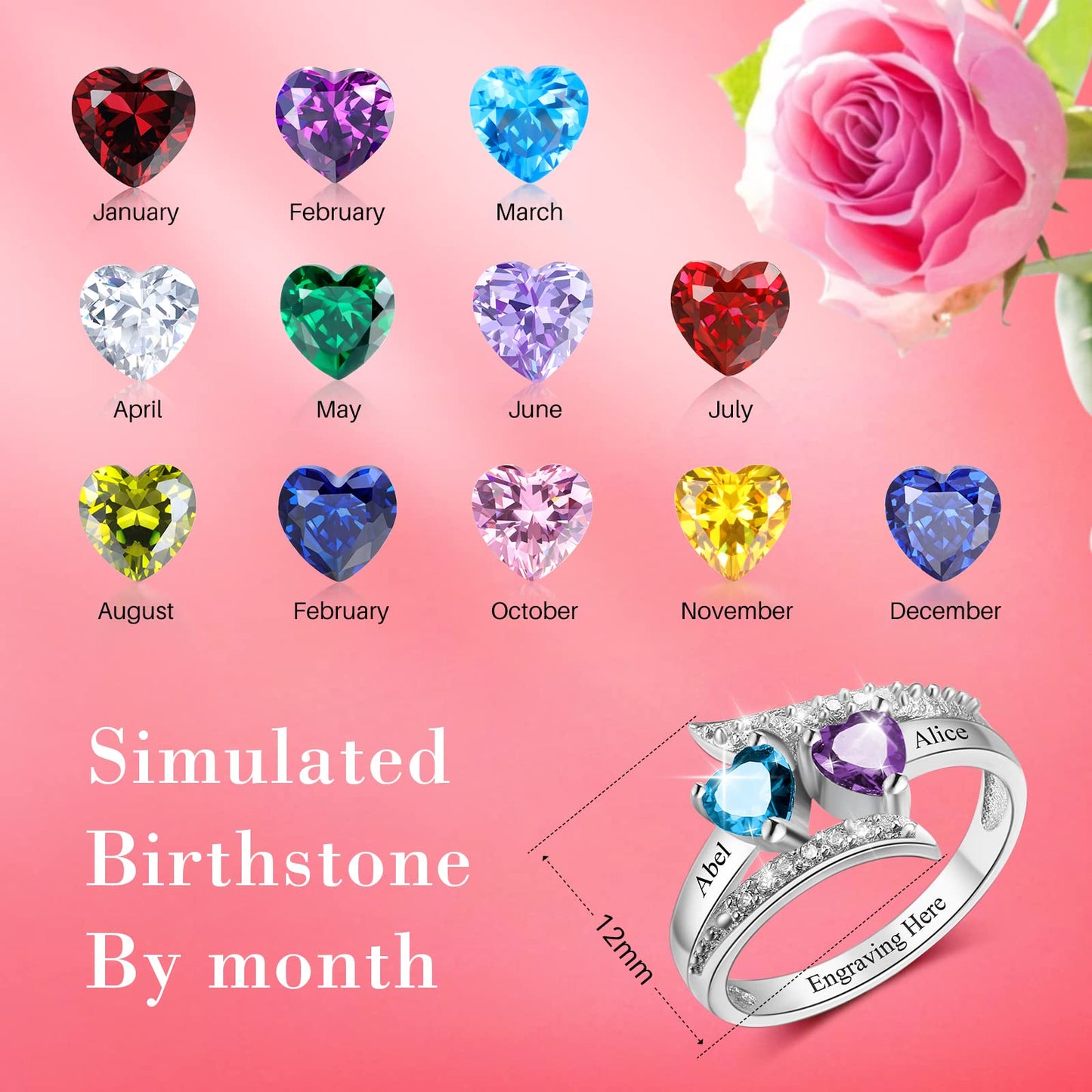 Lam Hub Fong Personalized Mothers Day Gifts Birthstone Rings for Women Mother Daughter Promise Rings for Her Custom Engagement Name Rings for Her Girlfriend Wife (2 Birthstones-1, 10)