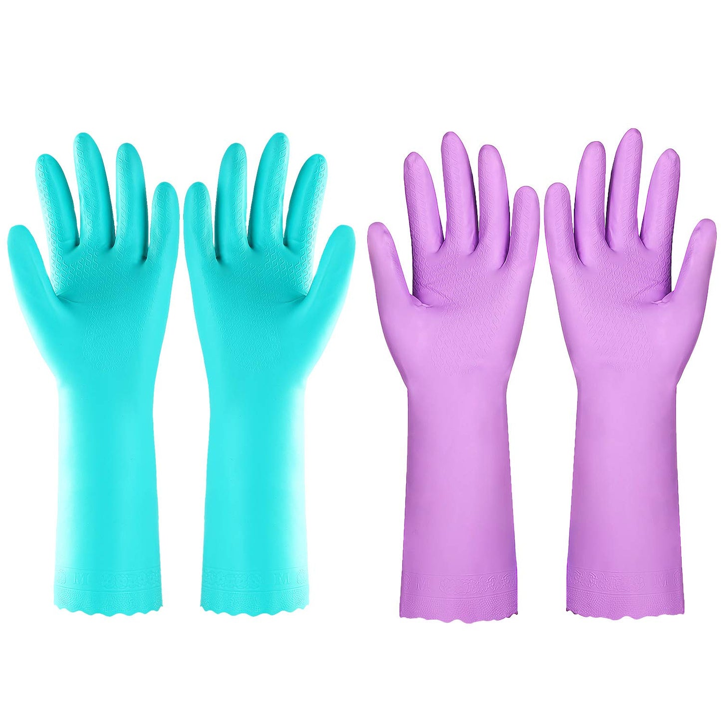 Elgood Reusable Washing up Gloves Latex Free Dishwashing Gloves with Cotton Lining, Non-Slip and Waterproof Cleaning Gloves for Kitchen 2 Pairs (Blue+Purple, M)