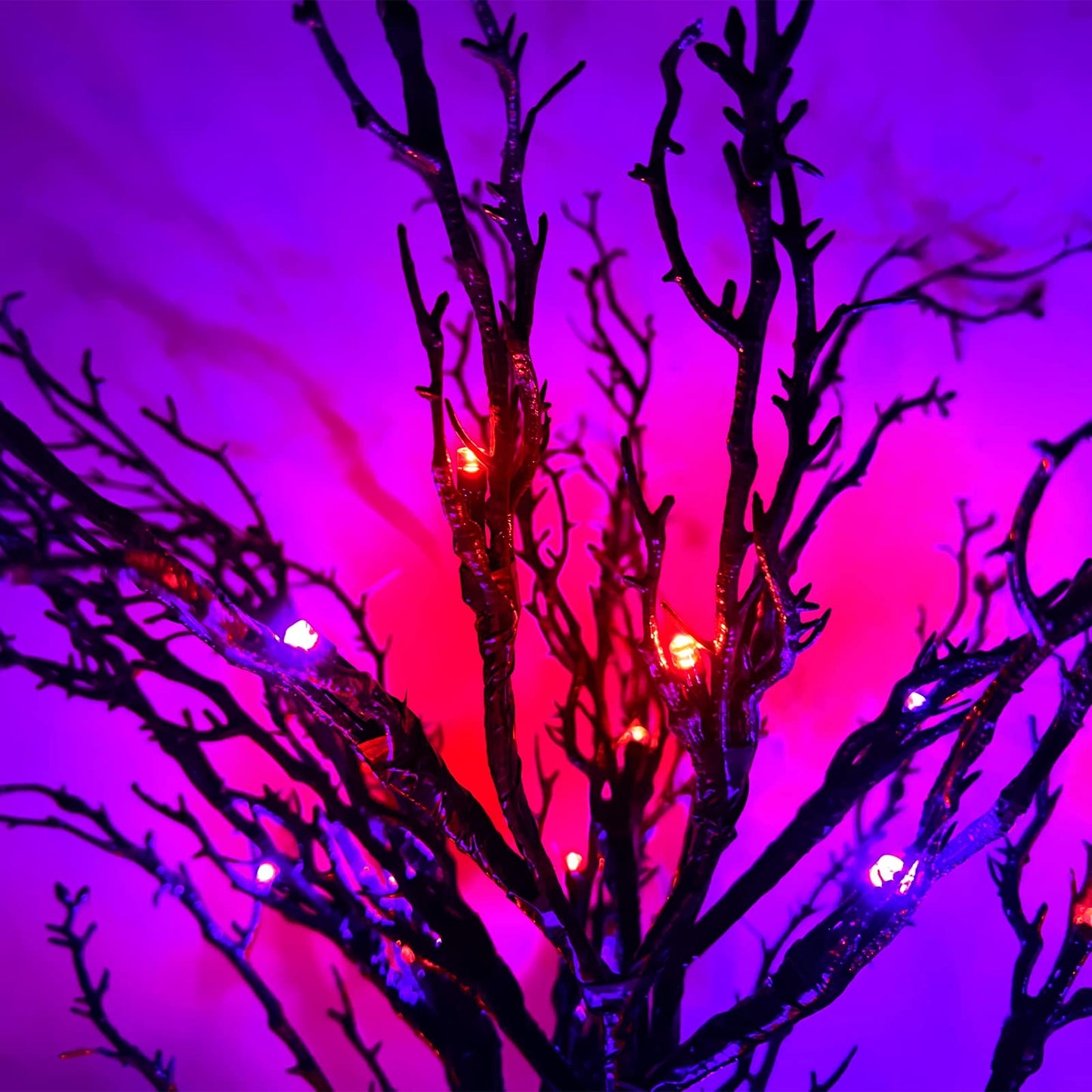 Timer - 24 Inch Lighted Halloween Tree with Orange & Purple LED Lights Black Tree Battery Operated Tabletop Spooky Tree for Halloween Decorations Indoor Home Table Party Holiday Festival Decor