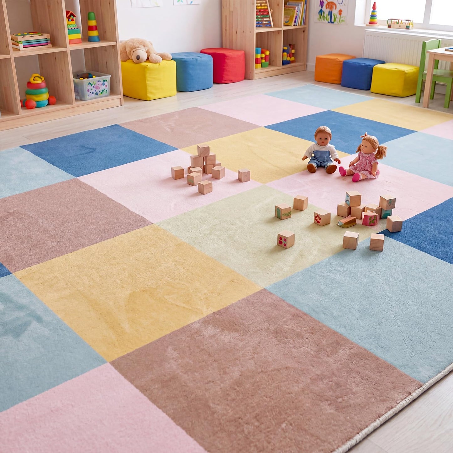 Breling Classroom Carpets Playmat Rugs 6x9 ft Kids Classroom Rugs with Rubber Backing Colorful Children's Seating Nursery Play Mat for Preschool Elementary Playroom Kindergarten