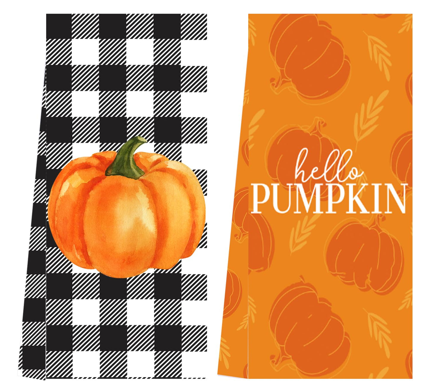 LXOMILL Buffalo Plaid Fall Kitchen Towels, Pumpkin Dish Towels, Farmhouse Fall Decorations for Kitchen, Fall Pumpkin Hand Towels Set of 2