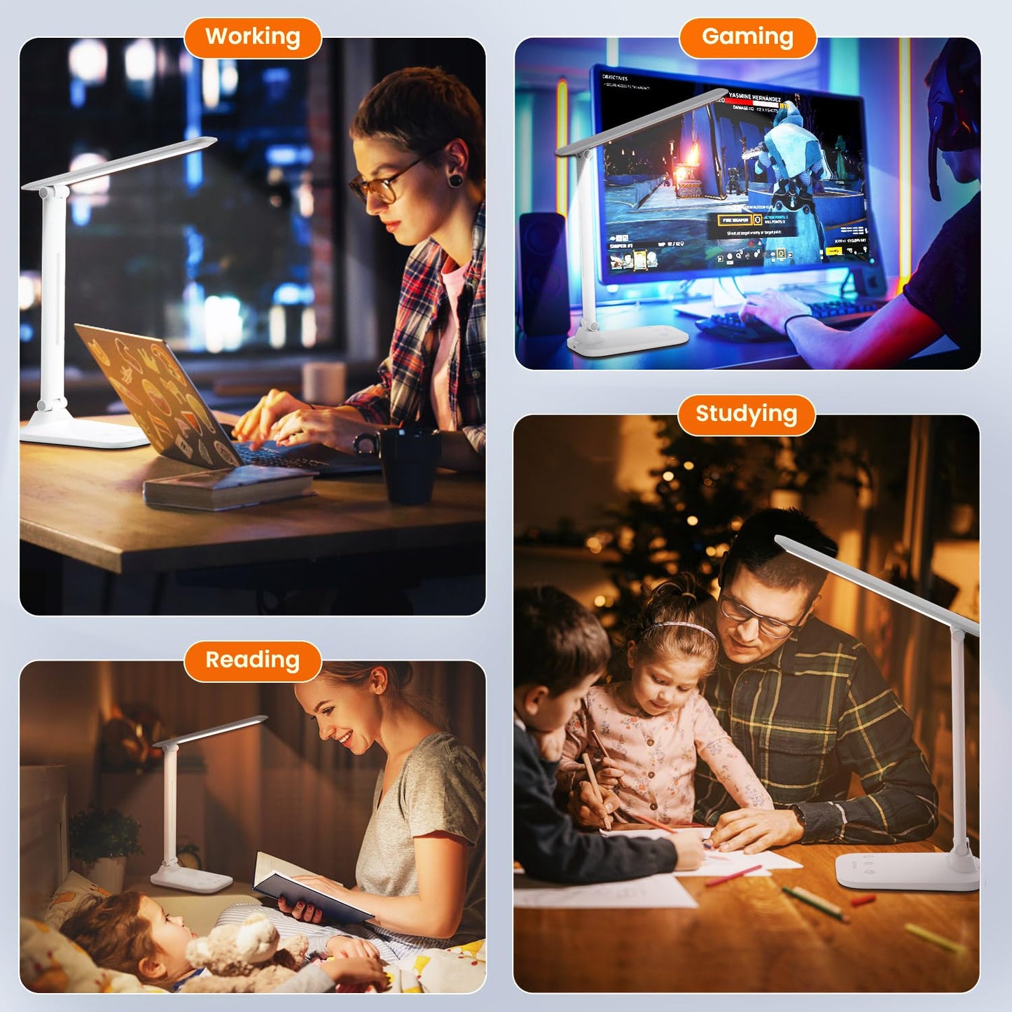 BICKON Desk Lamp, 5 Colour & 15%~100% Adjustable Brightness Dimmable LED Desk Lamp for Study, Eye-Caring Desk Light USB Powered, Auto Timer Table Lamp for Desk, Office, Reading, Bedroom, Gifts
