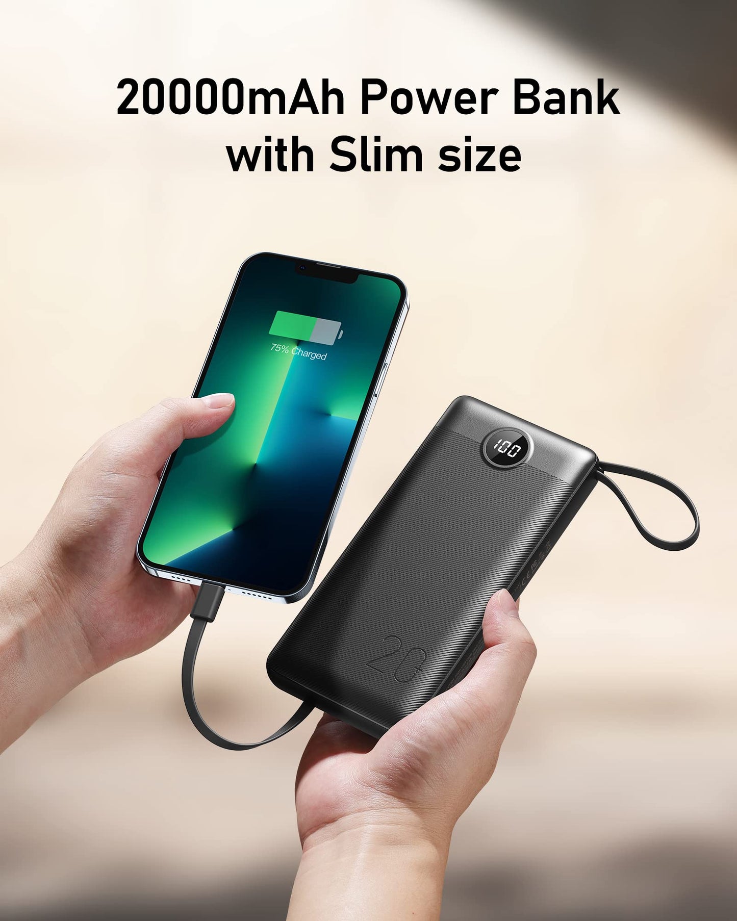 VEEKTOMX Portable Charger Built-in Cables,10000mAh Power Bank for iPhone,Fast Charge USB C Battery Pack Travel Essentials Powerbank Compatible with iPhone 17/16/15/14, Samsung S25/24, Android, etc