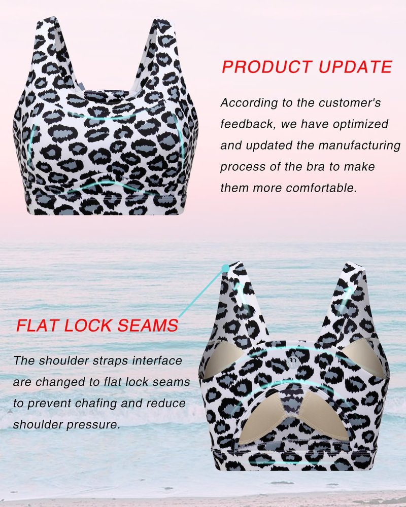 RUNNING GIRL High Impact Sports Bras for Women,Racerback Running Bra Workout Crop Tank Tops Longline Sports Bra Push up(WX2667 White Leopard XL)