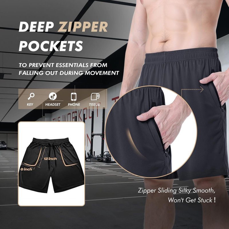 BOOJO Basketball Gym Mens Shorts with Zipper Pockets - Quick Dry Lightweight Athletic Workout Running Casual Shorts for Men