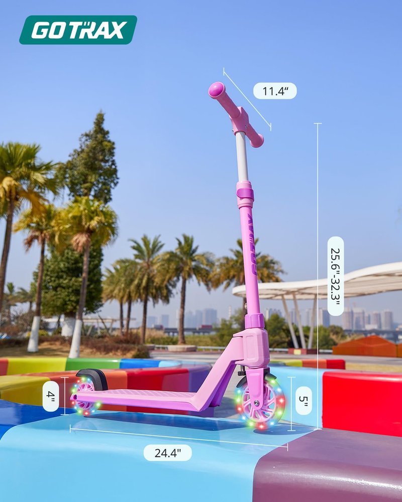 Gotrax K03 Kick Scooter for Kids, 5" LED Lighted Wheels and Adjustable Handlebars, Lightweight Design and Anti-Slip Deck, Max Load 110 Lbs, Kids Scooter for Boys & Girls Ages 3+, Pink