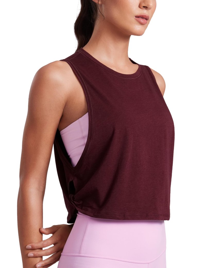 CRZ YOGA Pima Cotton Large Armhole Tank Tops for Women - Workout Sport Athletic Yoga Running Gym Loose Crop Sleeveless Shirts Deep Armhole-Berry Heather X-Small