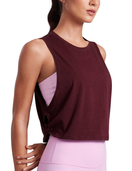 CRZ YOGA Pima Cotton Large Armhole Tank Tops for Women - Workout Sport Athletic Yoga Running Gym Loose Crop Sleeveless Shirts Deep Armhole-Berry Heather X-Small