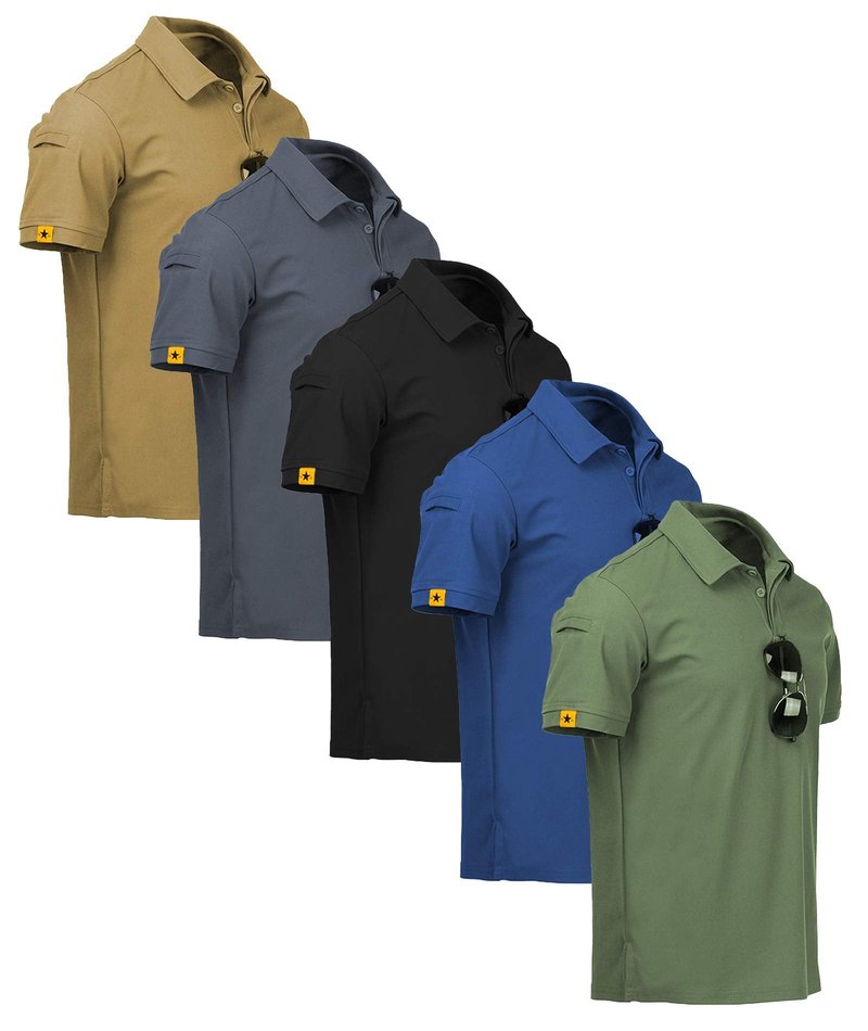 ZITY 5 Pack Mens Polo Shirt Short Sleeve Sports Golf Tennis T Shirt Moisture Wicking Summer Shirts Lemon Black Forest White Wine XL
