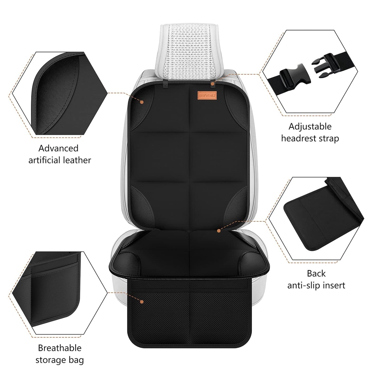 SMART ELF 2 pack Car Seat Protector - for kids, Child with Waterproof Fabric & Thickest Padded Cover & Featuring Best Size Coverage Available & Organiser Pockets - Fits Isofix