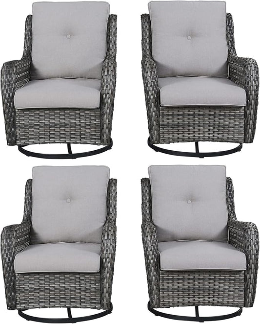 Rilyson Wicker Rocking Chair Swivel Chairs - 4 Piece Rocker Patio Chairs Set Rattan Rocking Chair for Outdoor Porch Deck Garden Backyard(Mixed Grey/Grey)