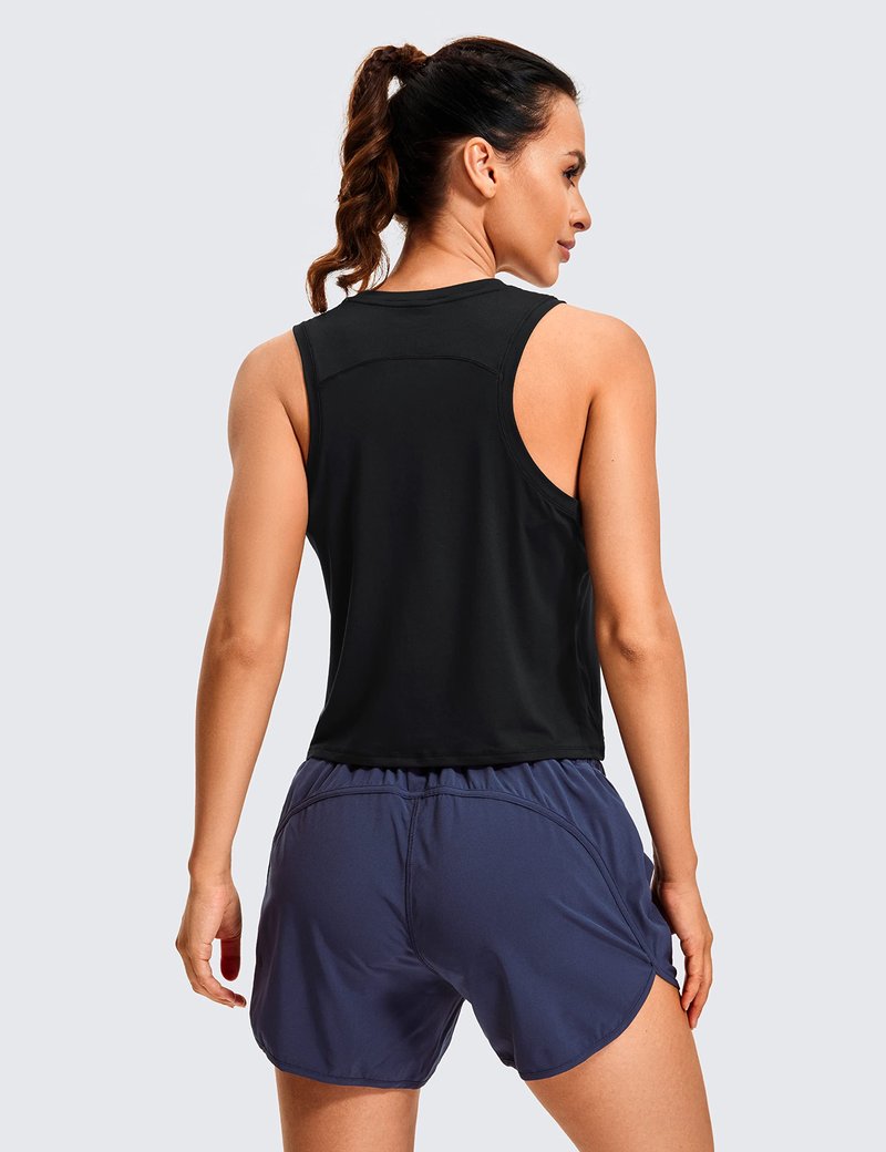 CRZ YOGA Women's Lightweight Racerback Tank Top High Neck Cropped Tank Tops Sleeveless Workout Running Shirts Black X-Large