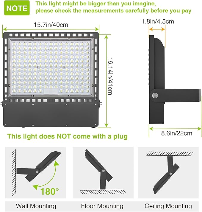 STASUN 400W 60000LM LED Flood Stadium Light with Photocell, 100-277V Dusk to Dawn Outdoor Lighting, 5000K Daylight, IP67 Waterproof, ETL Certified for Sport Courts Arena Parking Lot