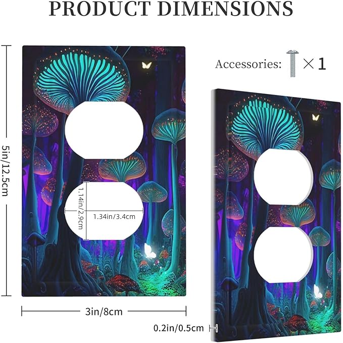 Fantasy Mushroom Forest Glowing Butterfly 1 Gang Duplex Receptacle Switch Wall Plate Decorative Switchplate Outlet Covers Electrical Plug Cover Faceplate for Bathroom Home Decor