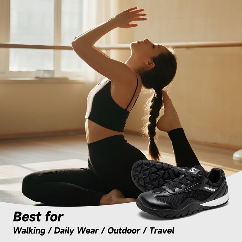 HOBIBEAR Fashion Minimalist Barefoot Shoes for Women Wide Toe Box & Zero Drop Sole | Lightweight Sneakers for Workouts & Walking Black