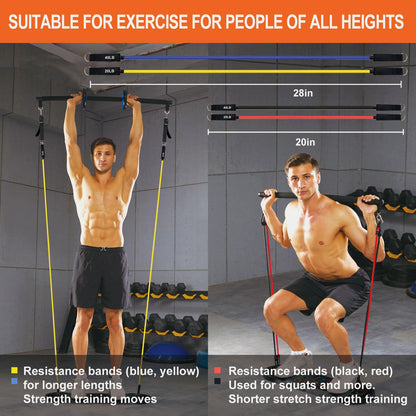 HOTWAVE Portable Exercise Equipment with 18 Gym Accessories.20 in 1 Push Up Board Fitness,Resistance Bands with Ab Roller Wheel,Full Body Workout at Home