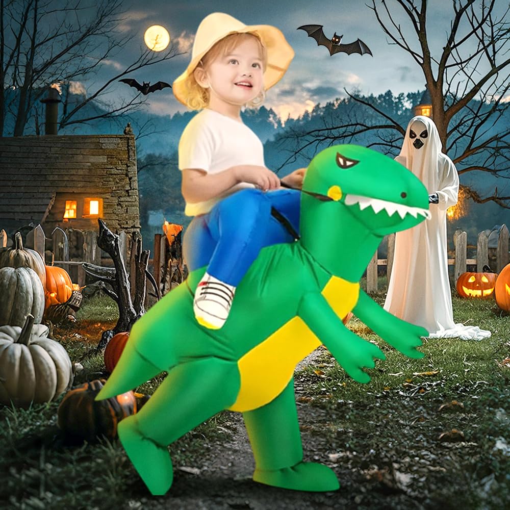 BROWNYEW Inflatable Dinosaur Costume Kids Riding T Rex Blow Up Funny Fancy Dress Party Halloween Costume