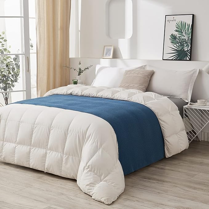 Longhui bedding Blue Knitted Throw Blanket for Couch - Soft, Cozy Machine Washable 100% Cotton Sofa Knit Blankets, Heavy 3.0lb Weight, 50 x 60 Inches, Laundry Bag Included