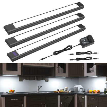 WOBANE Under-Unit Light Kitchen LED Dimmable, Hand Motion Activated, Bright Light Strip with Sensor, 3 x 30 cm LED Kitchen Lighting Under-Unit, Cool White Base Cabinet Lighting for Shelves, Wardrobe