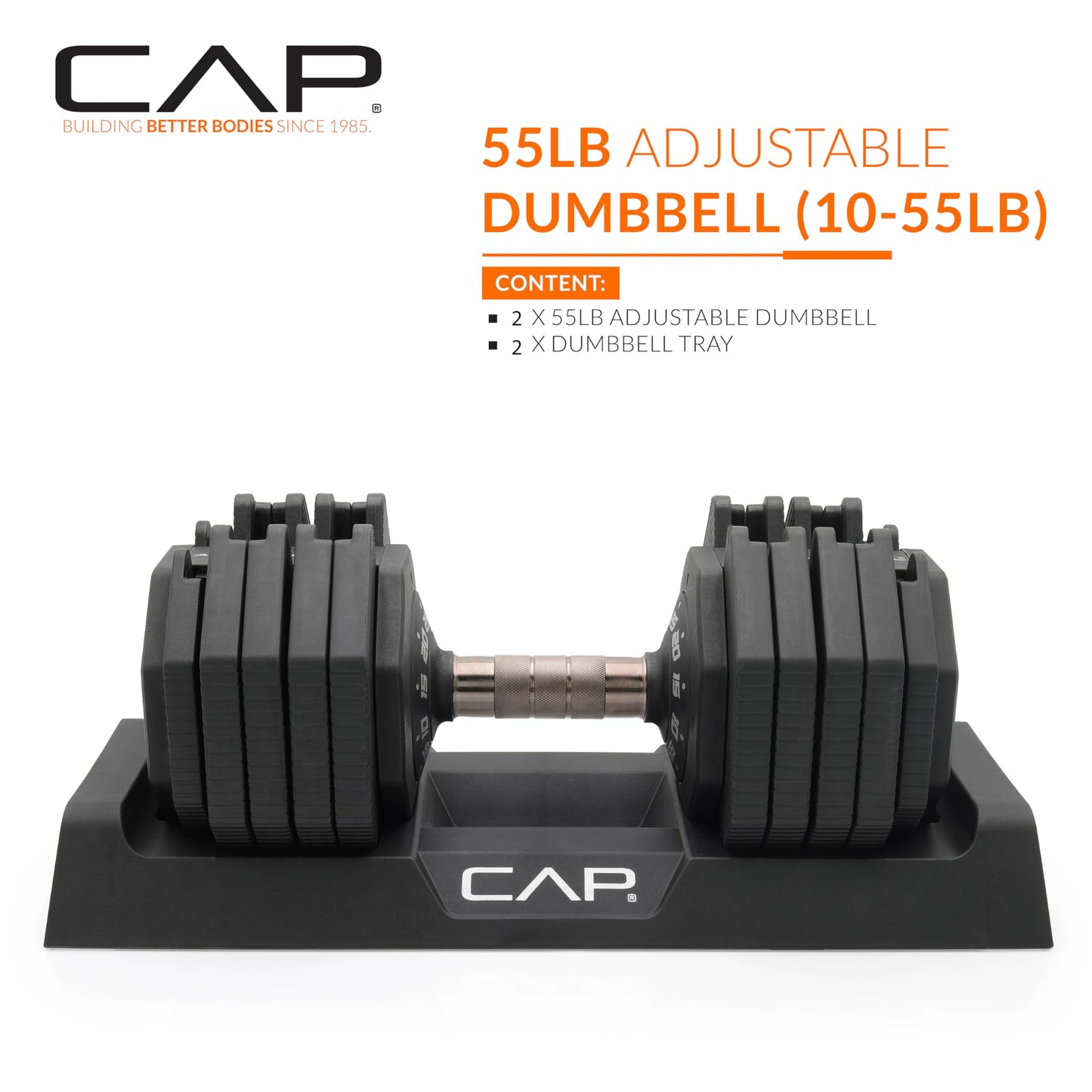 CAP Barbell ADJUSTABELL Adjustable 55 lb Hex Dumbbell Weights - Singles & Pairs | Multiple Handle Options