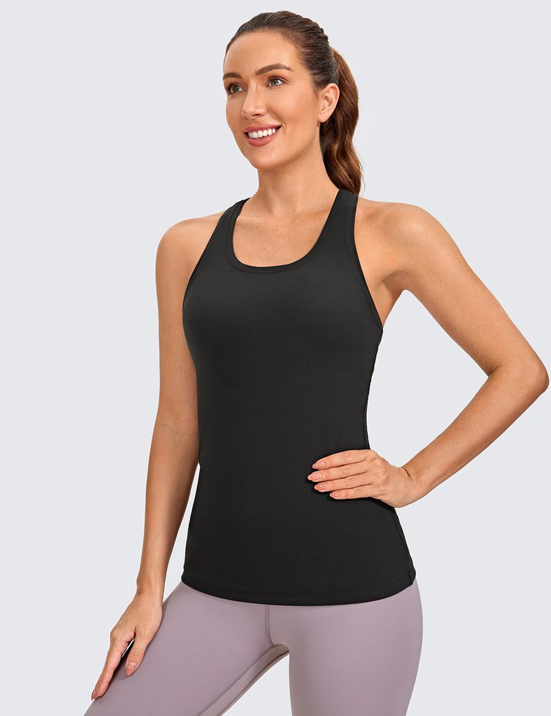 CRZ YOGA Women's Butterluxe Yoga Workout Tank Tops Racerback Sleeveless Camisole Athletic Gym Shirts Black X-Large