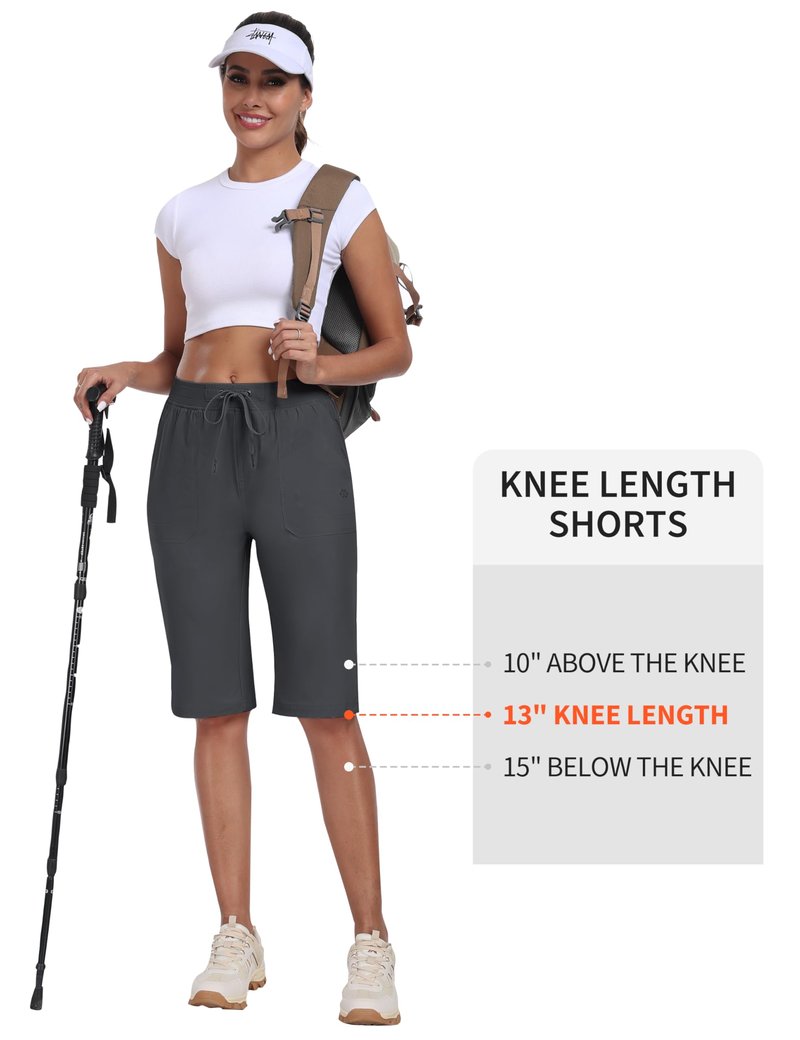 MoFiz Womens 13" Knee Length Hiking Shorts Quick Dry Water Resistant Lightweight Bermuda Shorts with Pockets Dark Gray 2XL