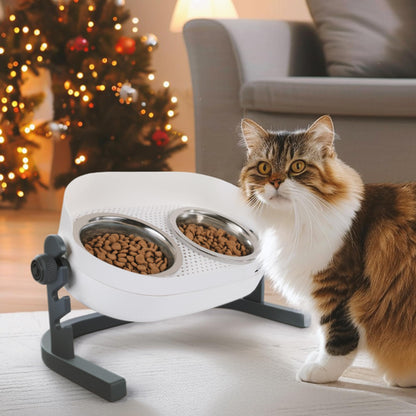 ALL FOR PAWS Raised Cat Bowl 3 Heights Adjustable, Elevated Double Bowls with 2x350ML Stainless Steel Dishes, Cat Feeding Station for Small Medium & Large Cats, Non-Slip and No Spill (44x26x20CM)