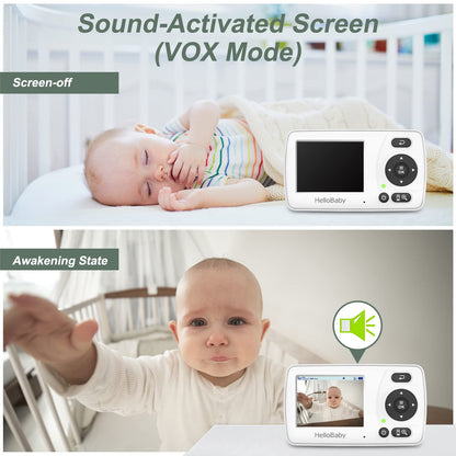 HelloBaby Monitor with Camera and Audio, 1000ft Long Range Video Monitor-No WiFi, Night Vision, VOX Mode-Power Saving, 2.4'' Portable Travel Screen, Safety Camera, for Baby/Pet, Plug & Play