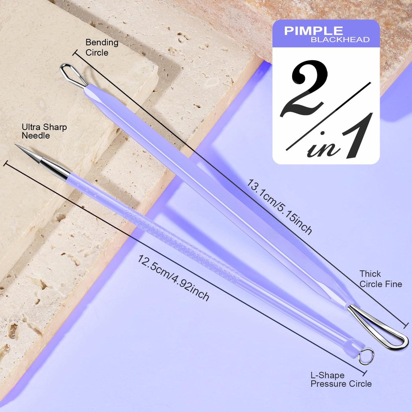 Teenitor Pimple Extractor Acne Treatment Tool Surgical Grade Blackhead Comedone Removal 2-in-1 Popper Tool for Face Nose Blackhead Extractor Tool Silver