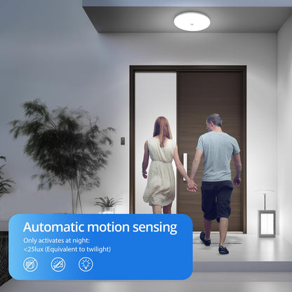 Combuh 18W PIR Twilight Motion Sensor Ceiling Light Fitting Indoor, 29.5CM Flush Modern LED Porch Lamp 240V, Round IP56 Waterproof, Hallway Stairway Garage, Cool White 6500K