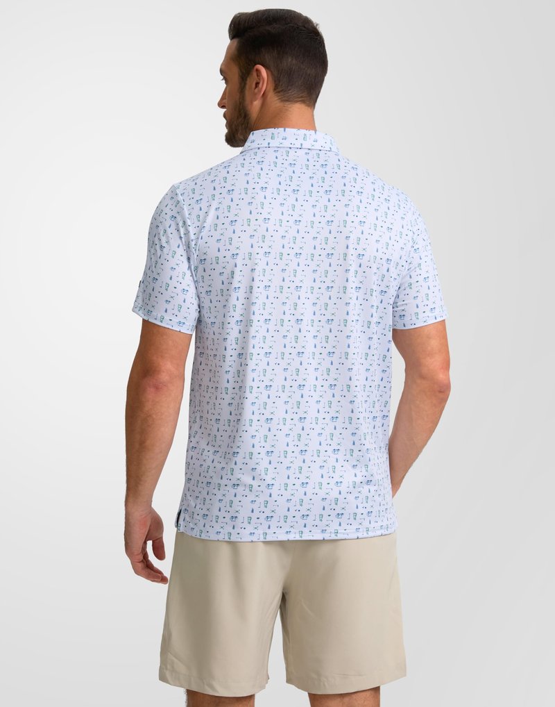 Obla Mens Golf Polo Shirts Short Sleeve Dry Fit Performance Moisture Wicking Casual Print Collared Golf Shirts for Men(White Golf Flag_XXL)