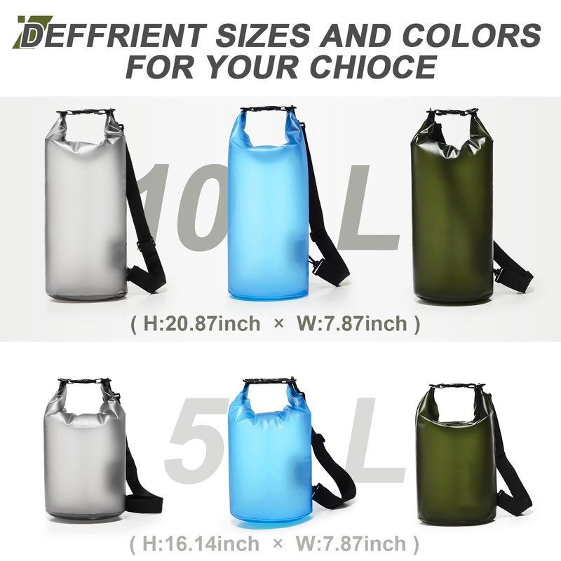 Dry Bags for Kayaking Waterproof, 5L/10L Dry Storage Bag, Roll Top Wet Bag for Swimming, Boating, Fishing,Camping & Beach